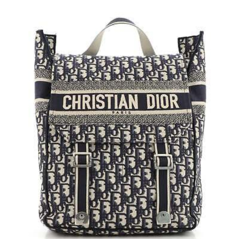 Christian Dior Flap Backpack Oblique Canvas Mini Blue